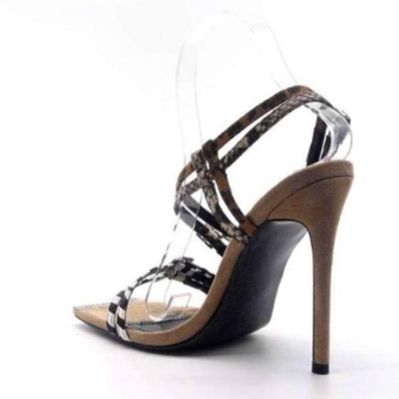 Animal Print Embellished Square Toe Heels in Nude - Picture 2 of 4